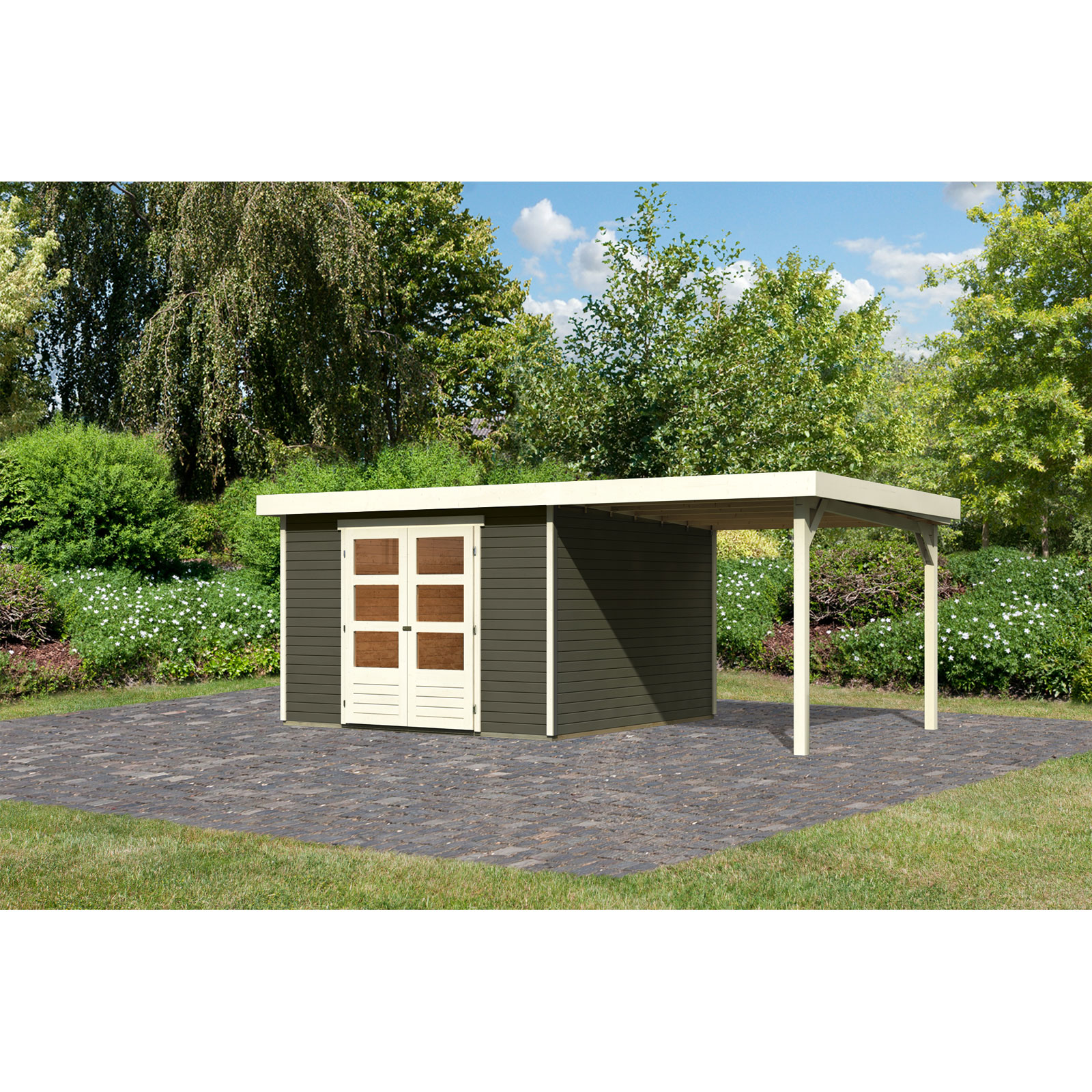 Karibu BBH Askola 6 Set mit Anbaudach terragrau