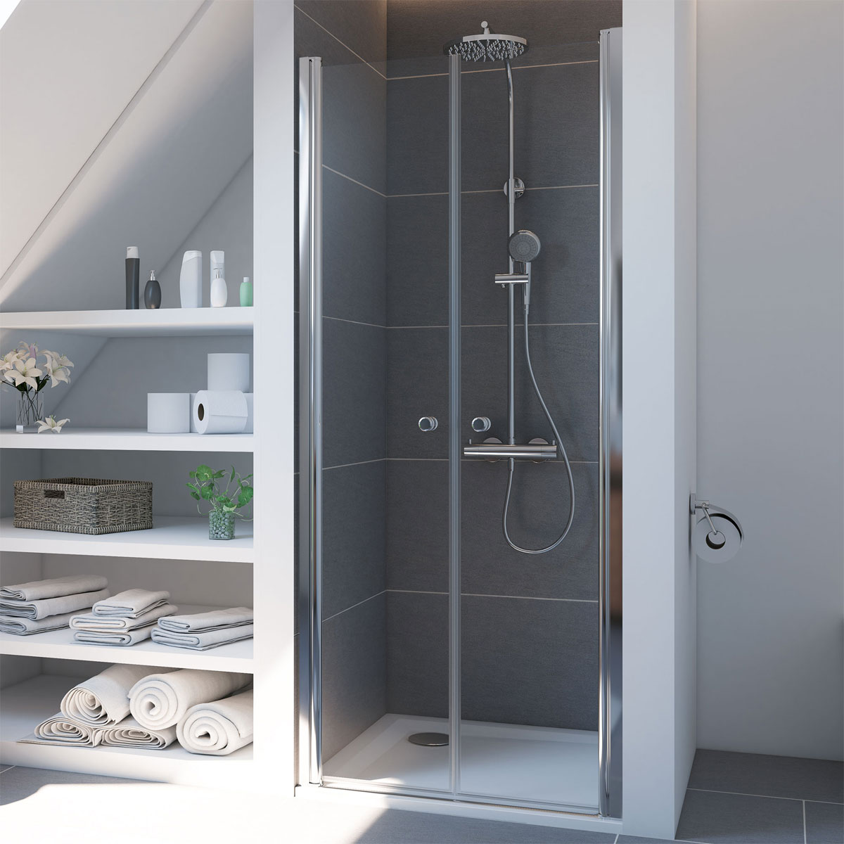 Breuer Pendeltür Elana 6 für Nische, Alu chromeffektt, Klarglas, 900 mm