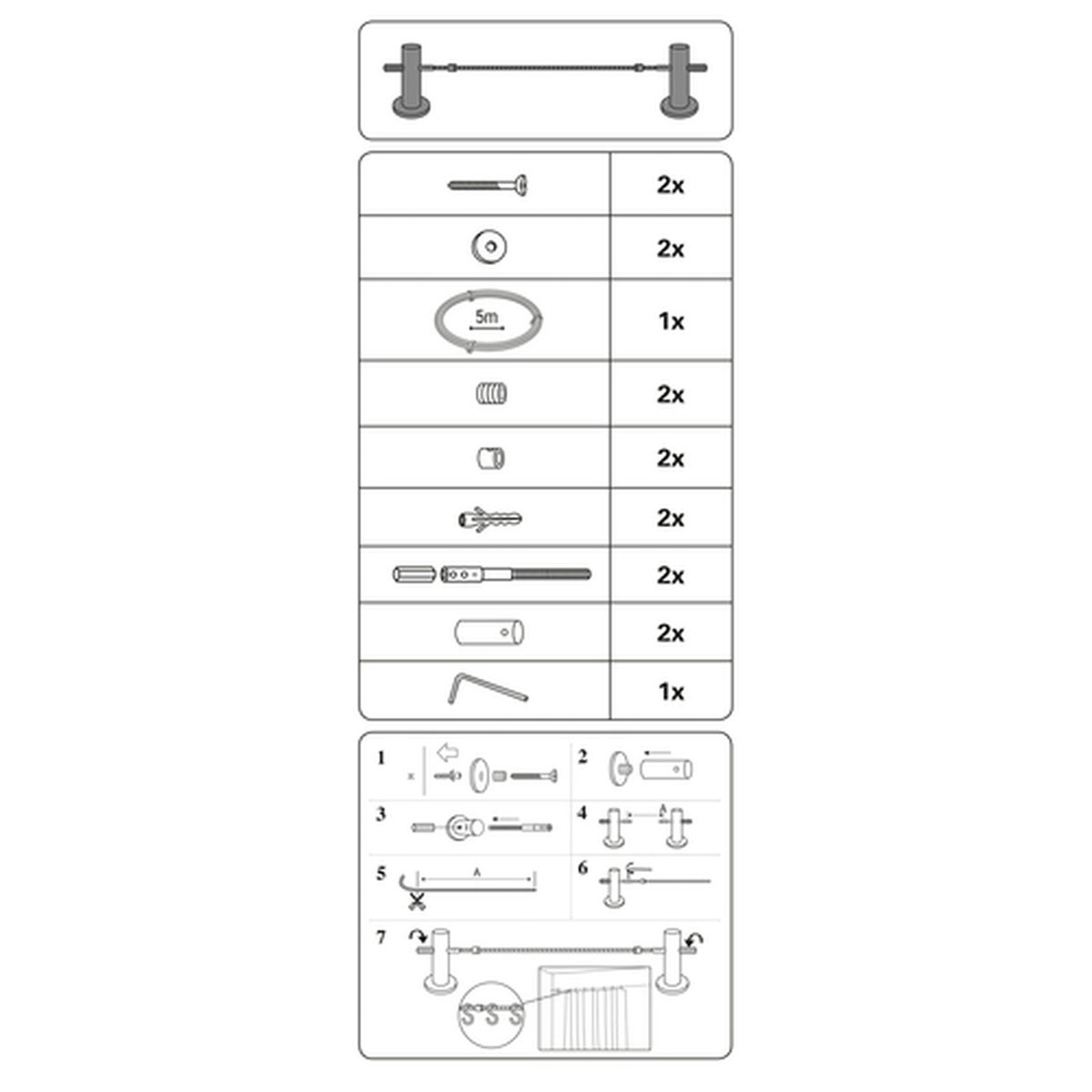 Gardinia Stahlseil Pavo 1-läufig 500 cm chrom Bild 2