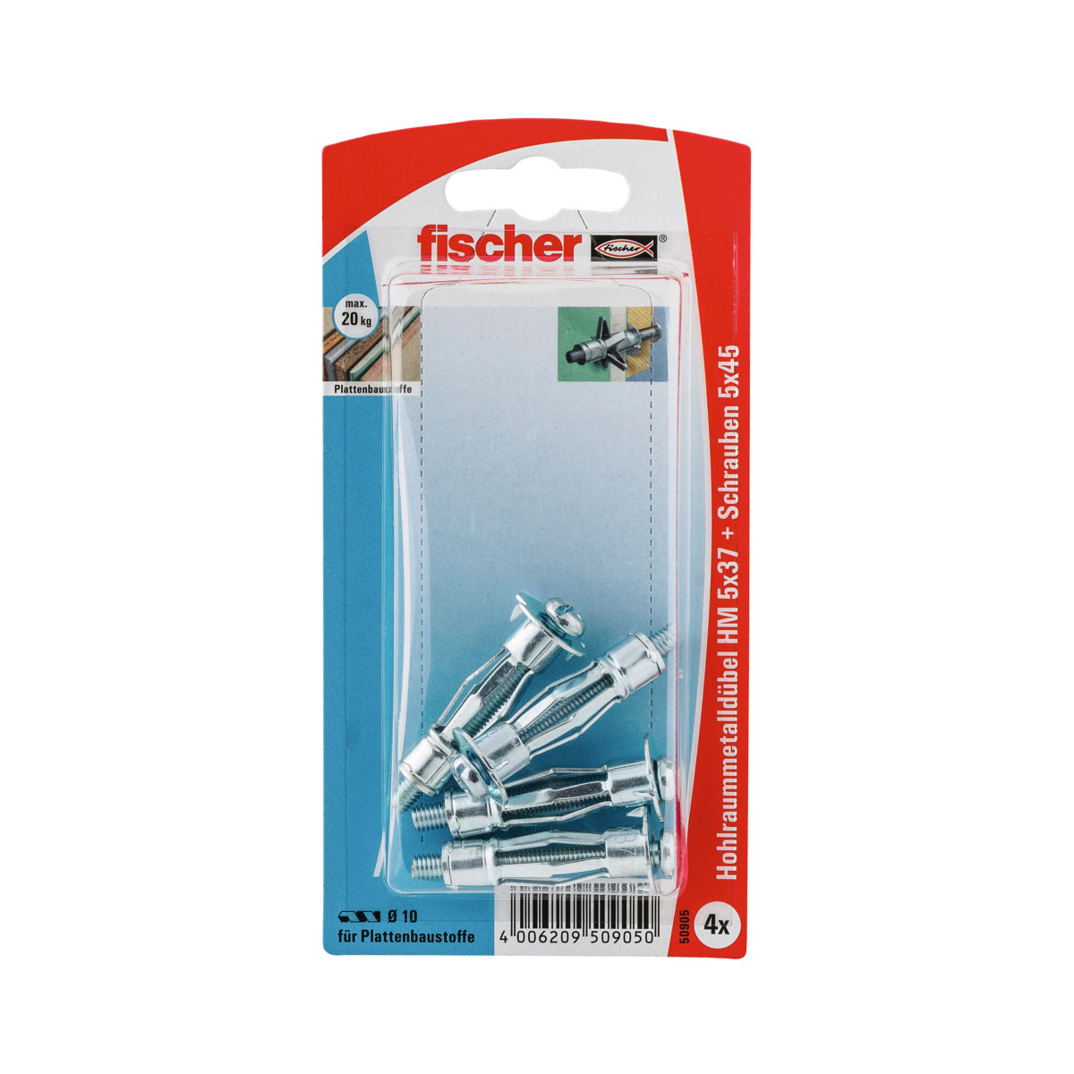 Fischer Hohlraum-Metalldübel HM 5 x 37 mm mit metrischer Schraube 4 Stück