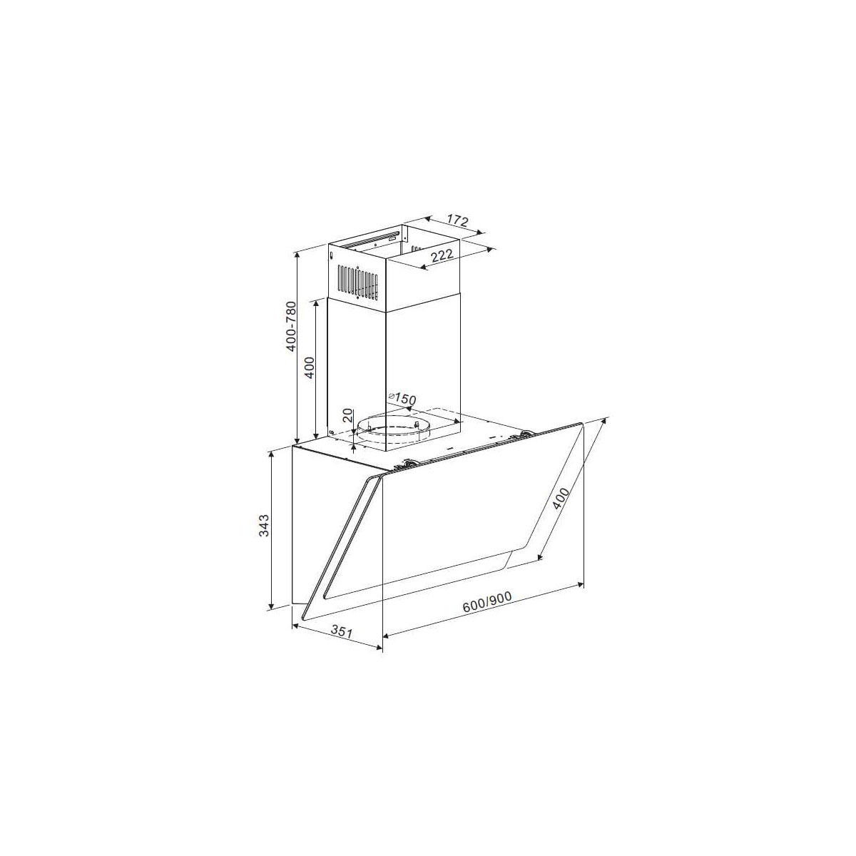 Respekta Selena Kopfreie Schräghaube CH77060WA 60 cm Weiß Bild 5