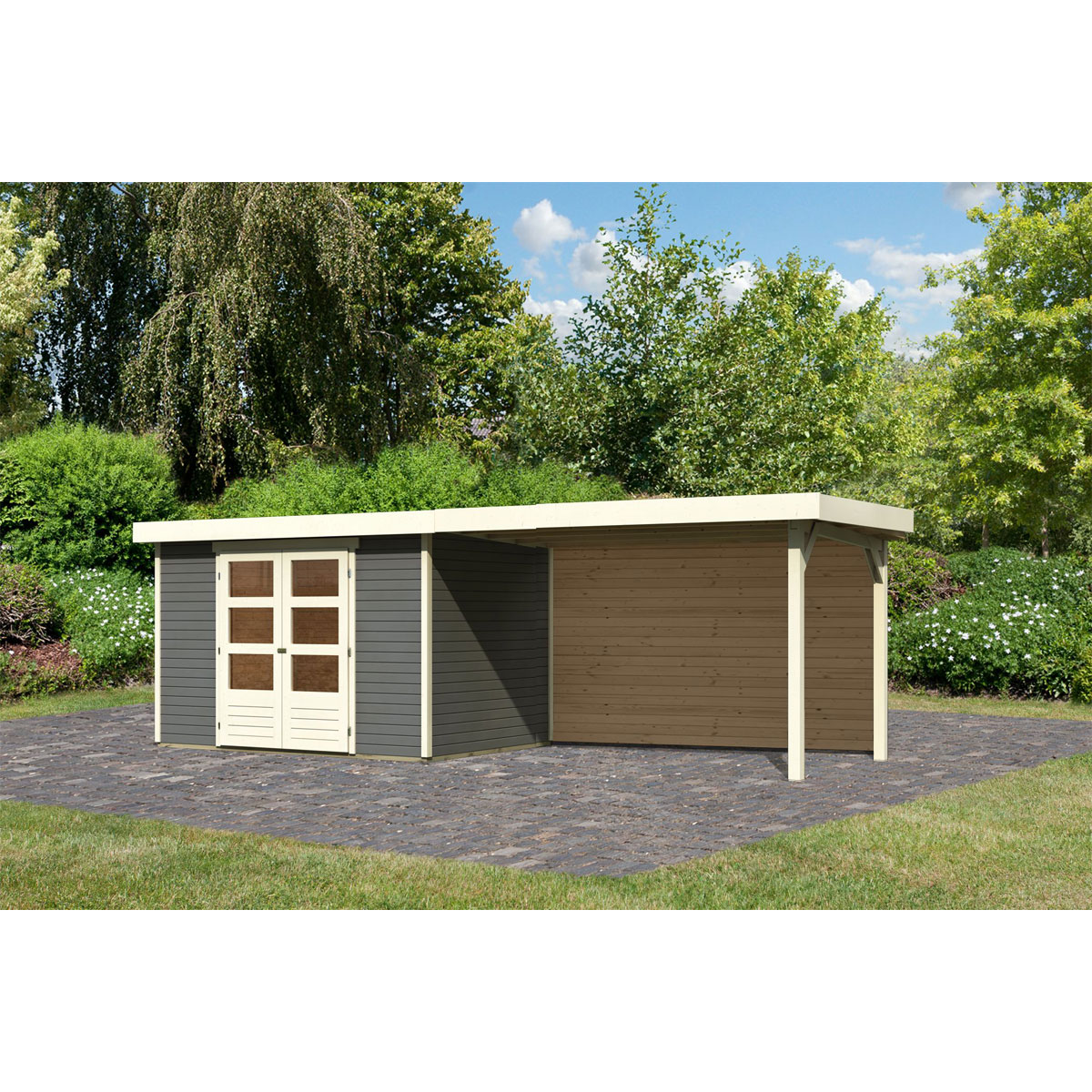 Karibu BBH Askola 4 Set mit Anbaudach terragrau