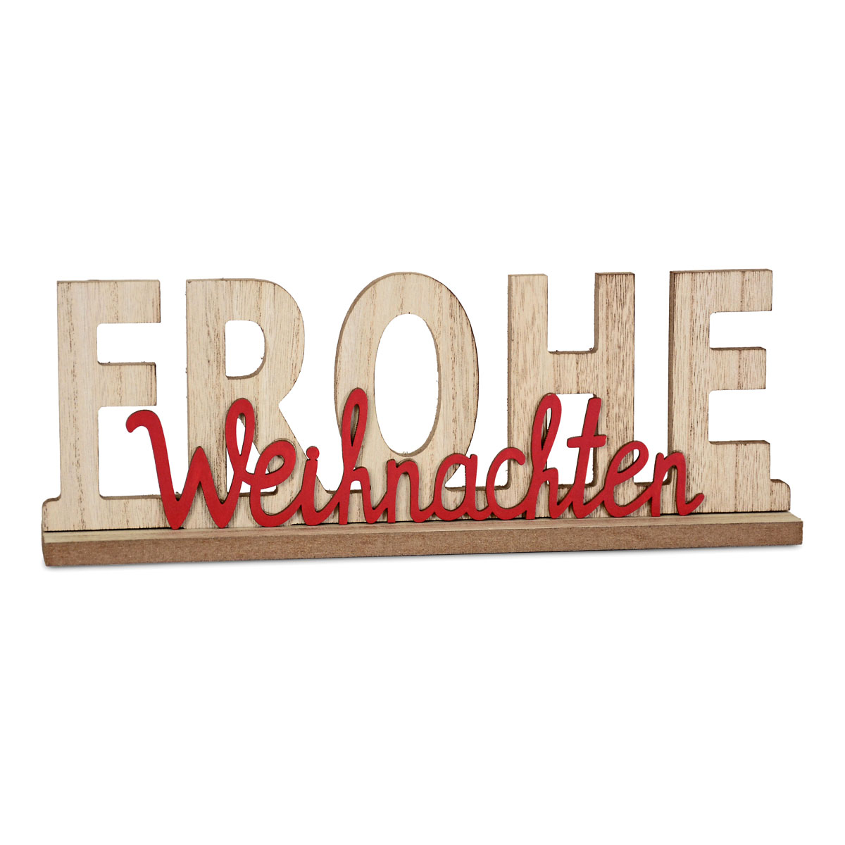 Schriftzug Frohe Weihnachten zum Stellen Holz 30 x 5 x 11,5 cm natur-rot