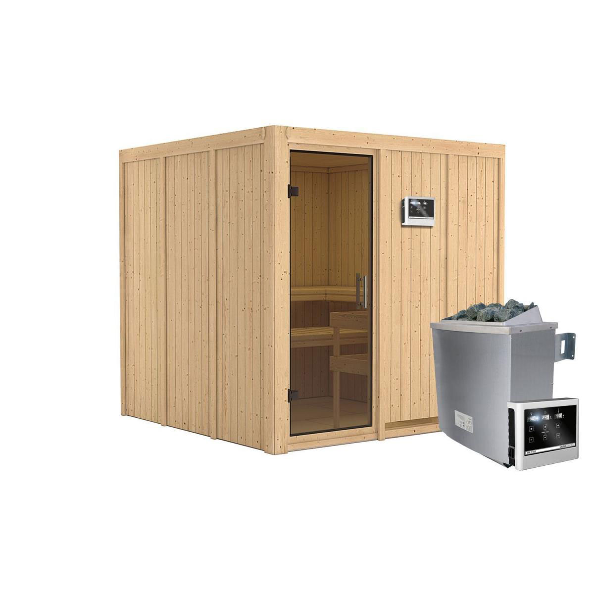 Karibu Sauna Rodin Fronteinstieg 9 kW Ofen externe Strg modern Tür graphit ohne Kranz Bild 2