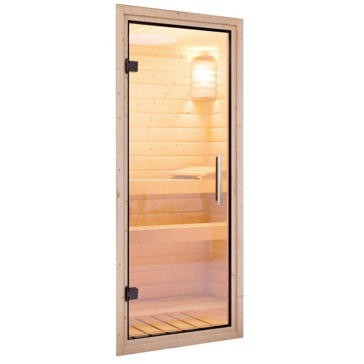 Karibu Sauna Rodin Fronteinstieg 9kW Bio Ofen mit Kranz Klarglas-Tür Bild 5