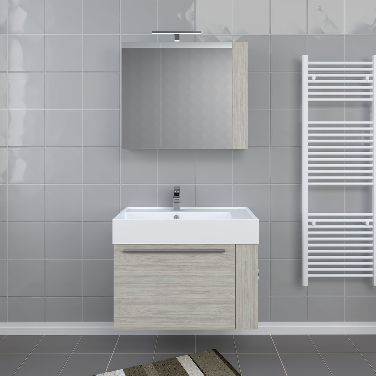 Progetto Idea Stella Badmöbel DOMUS 80 Ulme creme mit Spiegelschrank und Lampe Bild 3