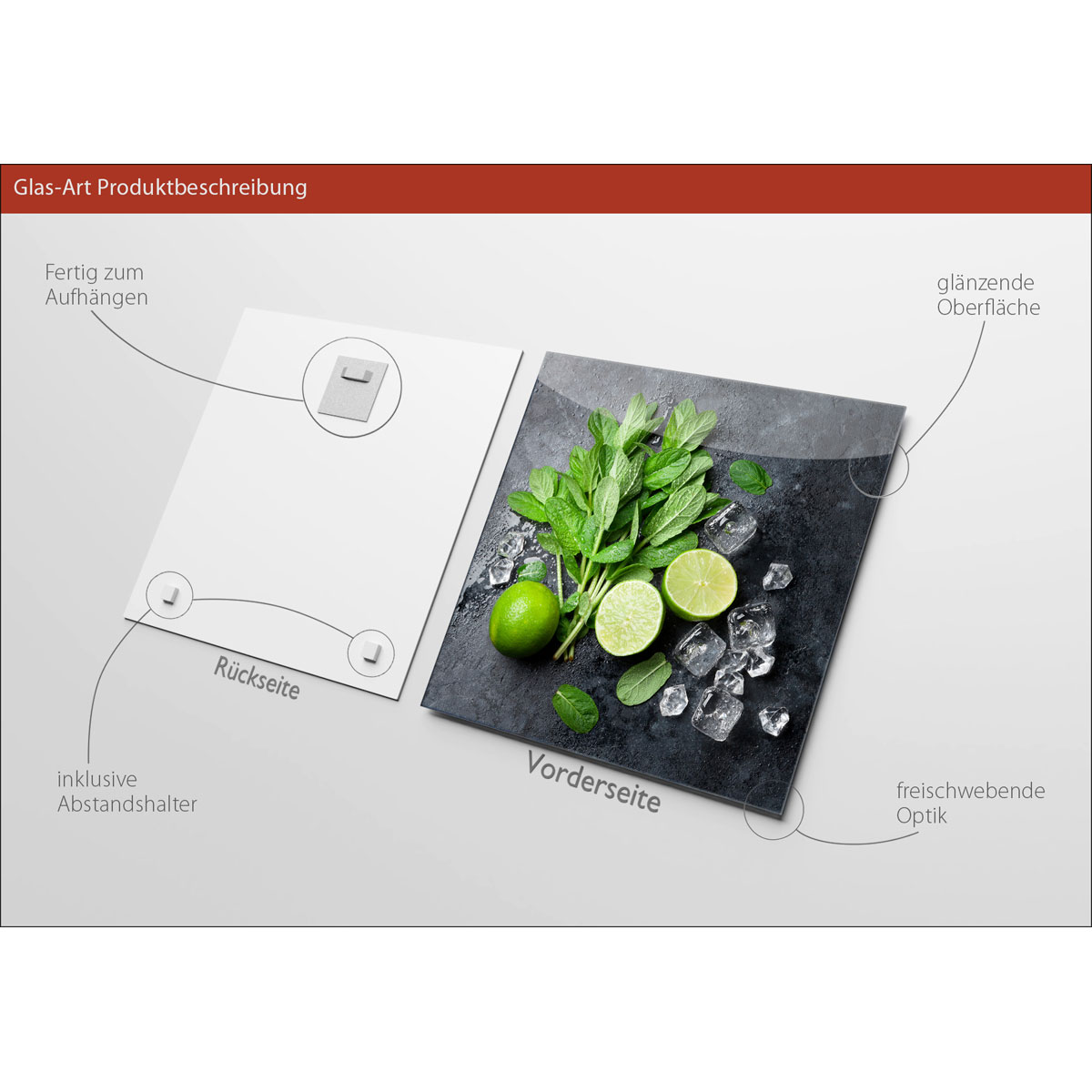 Glas-Art Limon und Ice Cube 30 x 30 Glasbild Bild 3