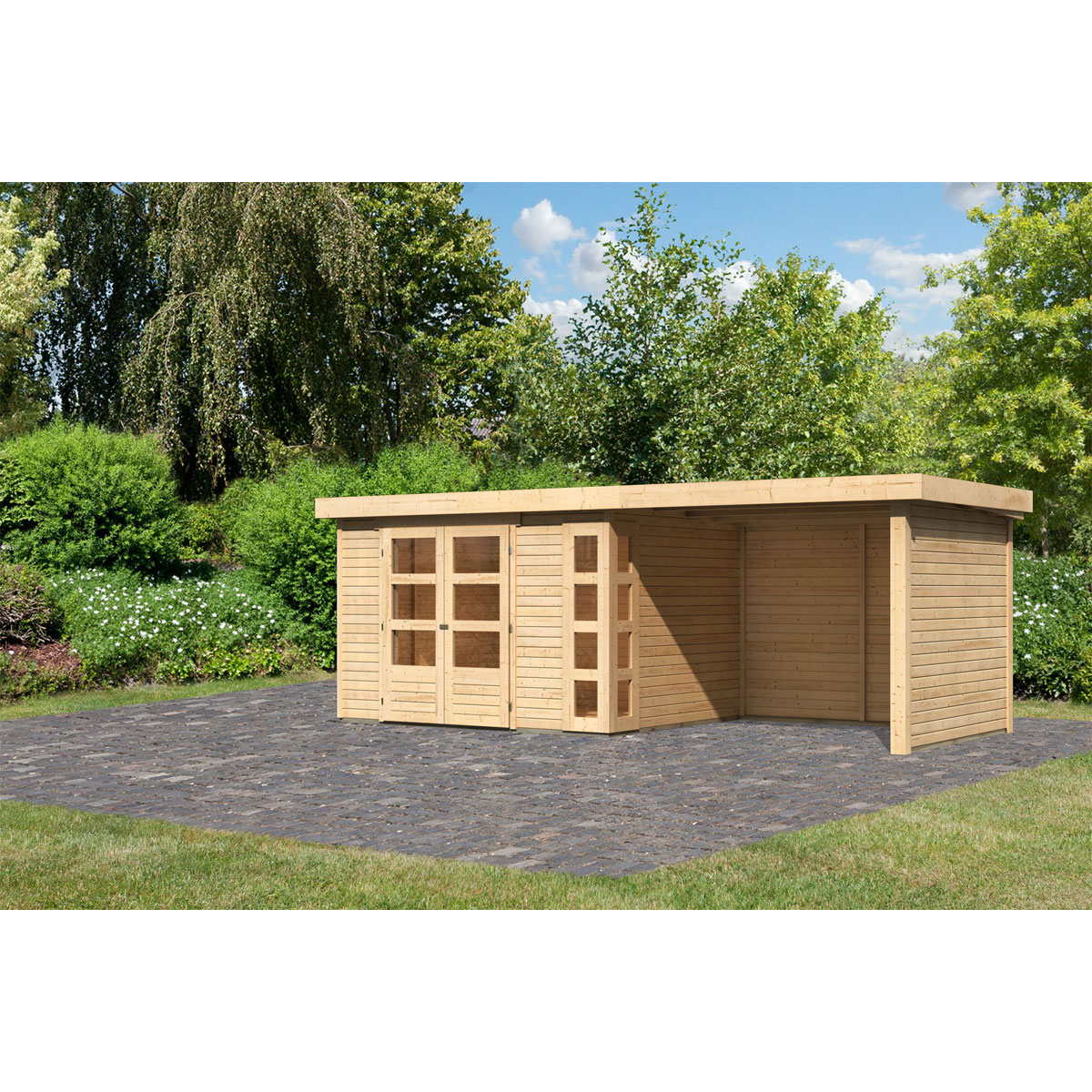 Karibu BBH Kerko 5 Set mit Anbaudach naturbelassen