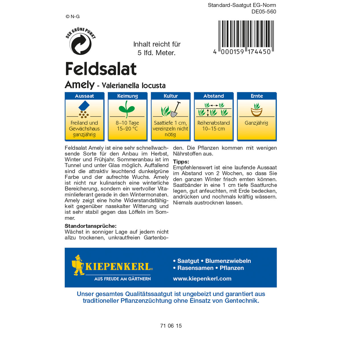 Kiepenkerl Feldsalat Amely Saatband Bild 2