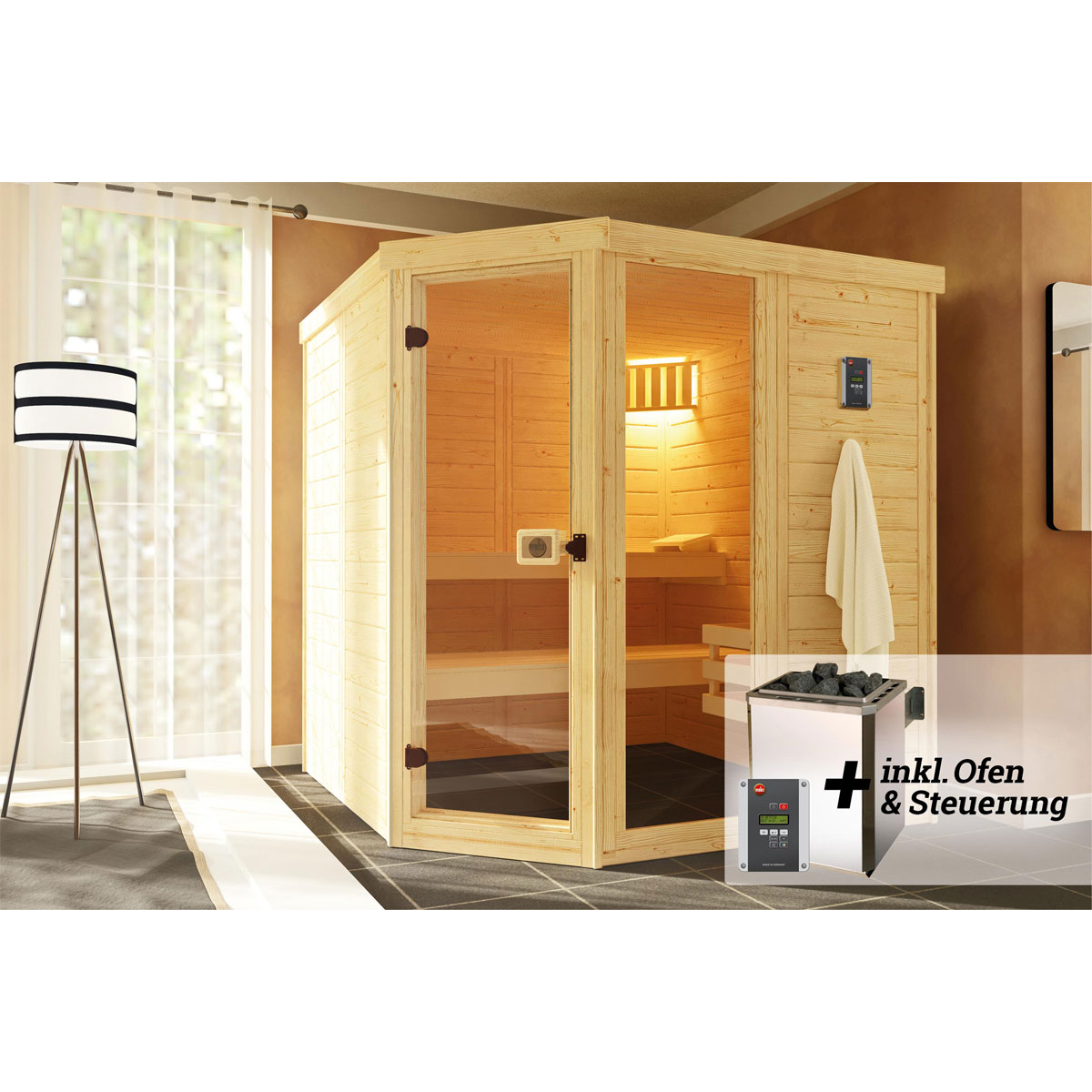 Weka  Premium Massivholz-Elementsauna Kemi Größe 2 Sparset 7,5 kW OS Bild 2