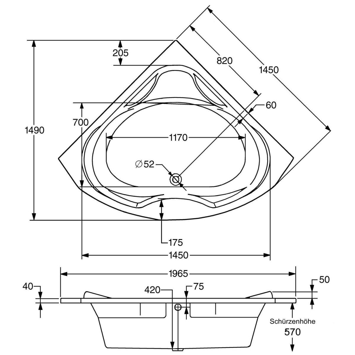 Ottofond Eckwanne Madras 145 cm weiß Bild 3