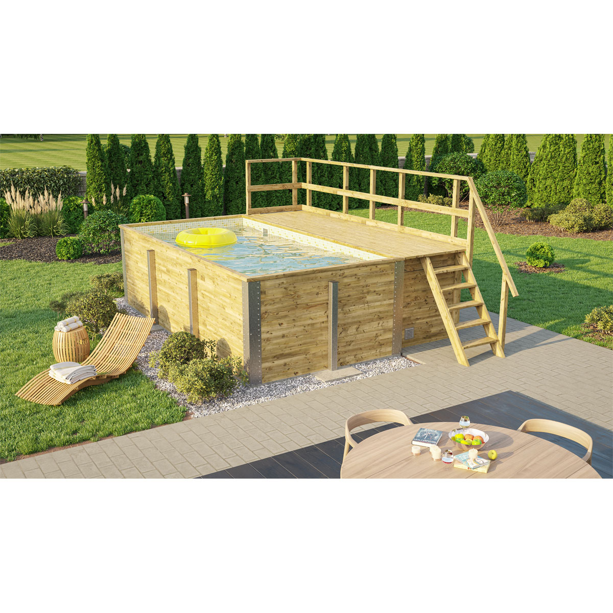 Weka Pool Rechteckig Größe 1 b 308,5 x 401,5 cm inkl Technikraum/Sonnendeck und FilteranlageFolie sand/mosaik