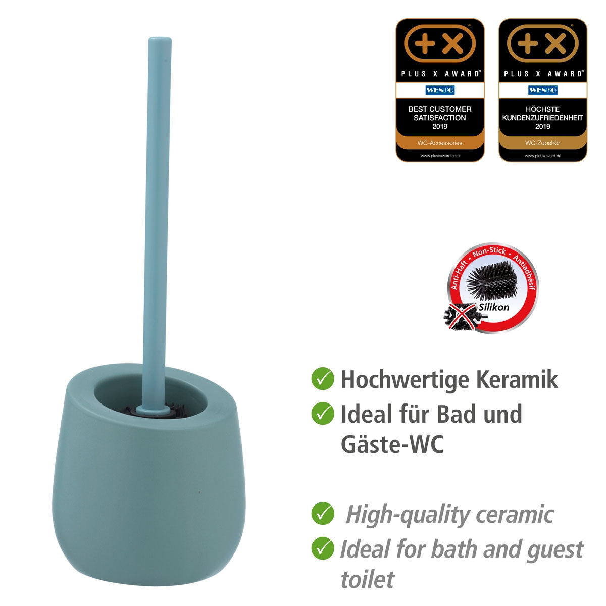 Wenko WC-Garnitur Badi Blaugrau Keramik WC-Bürstenhalter | 514481