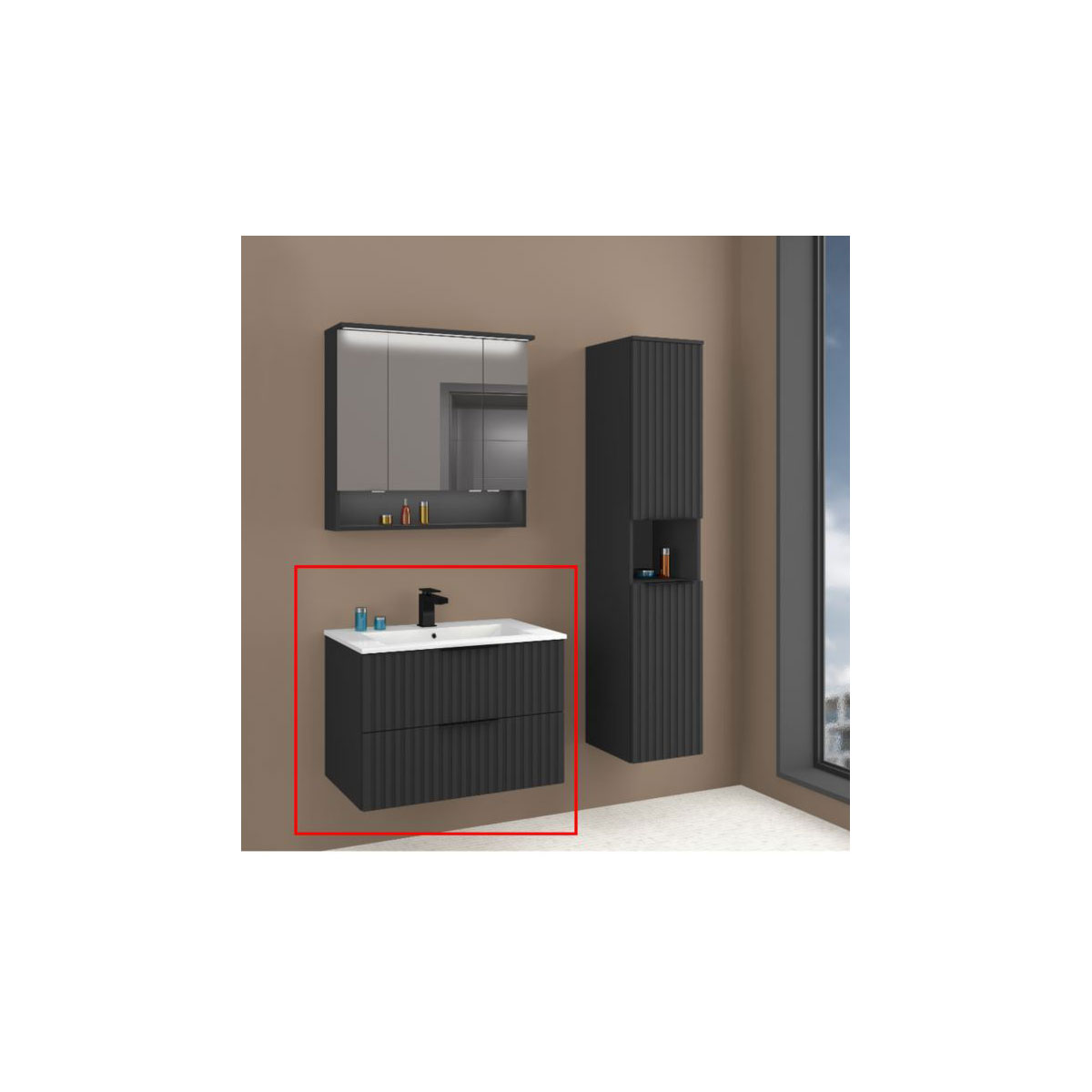 Waschtisch Amy, 80cm, Farbe: Matt-Schwarz, mit 2 Schubladen und Soft-Close-Funktion Bild 3