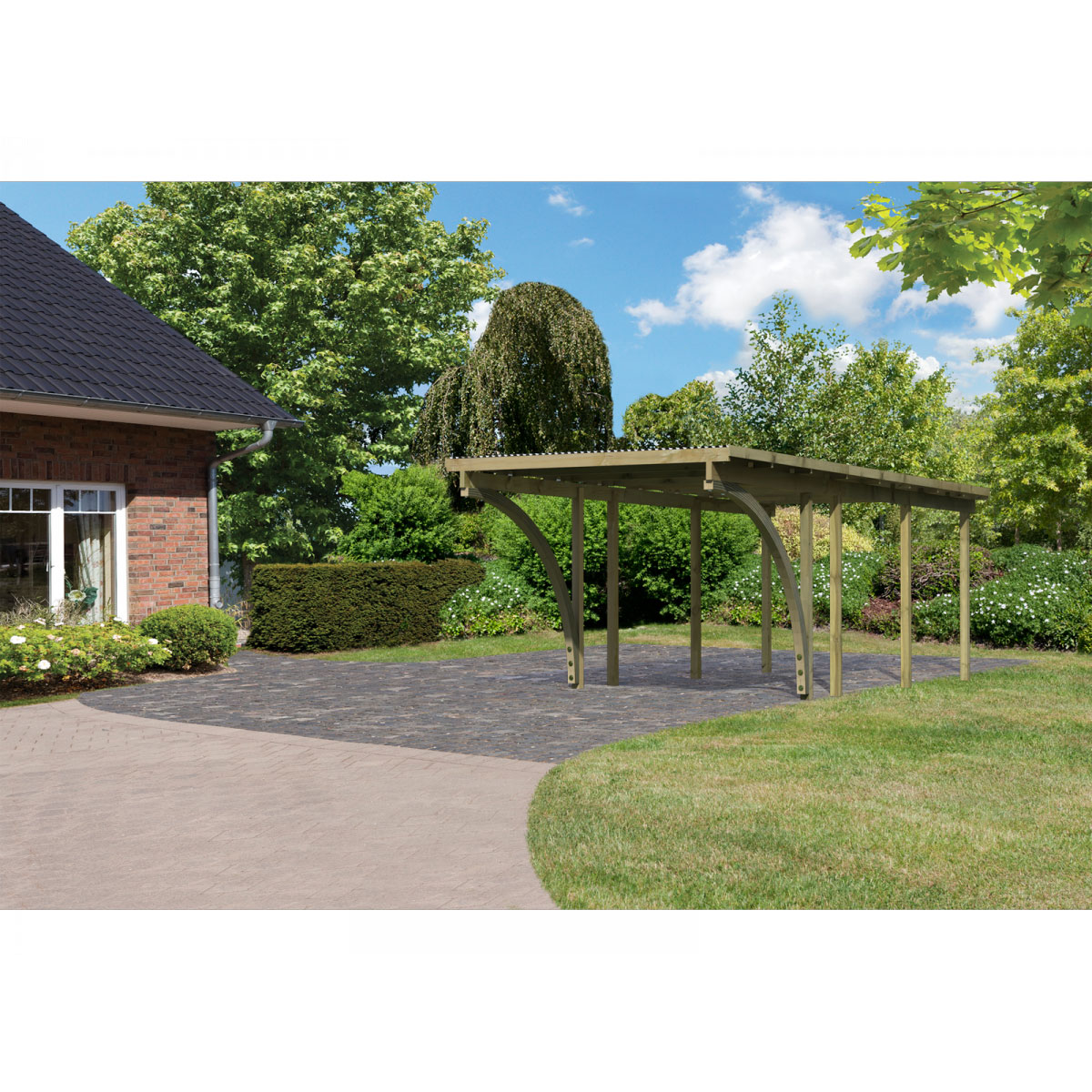 Karibu Einzelcarport Eco 2 Variante C inkl zwei Einfahrtsbögen Tiefe 576 cm