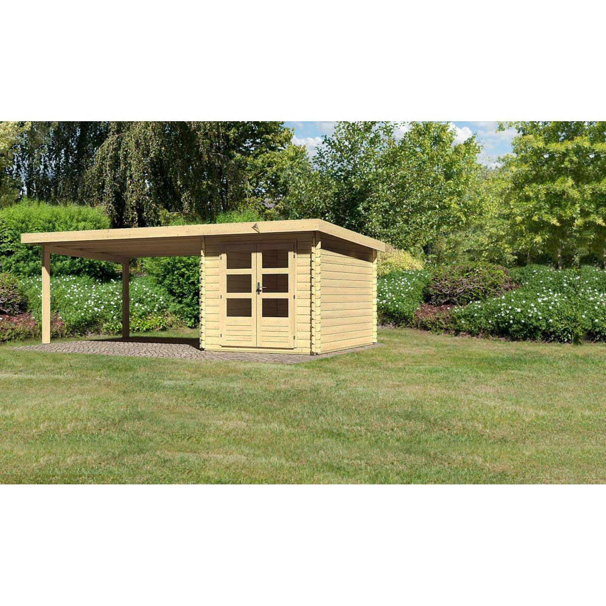 Karibu Gartenhaus Bastrup mit Schleppdach 400 cm naturbelassen 620 x 222 x 297 cm