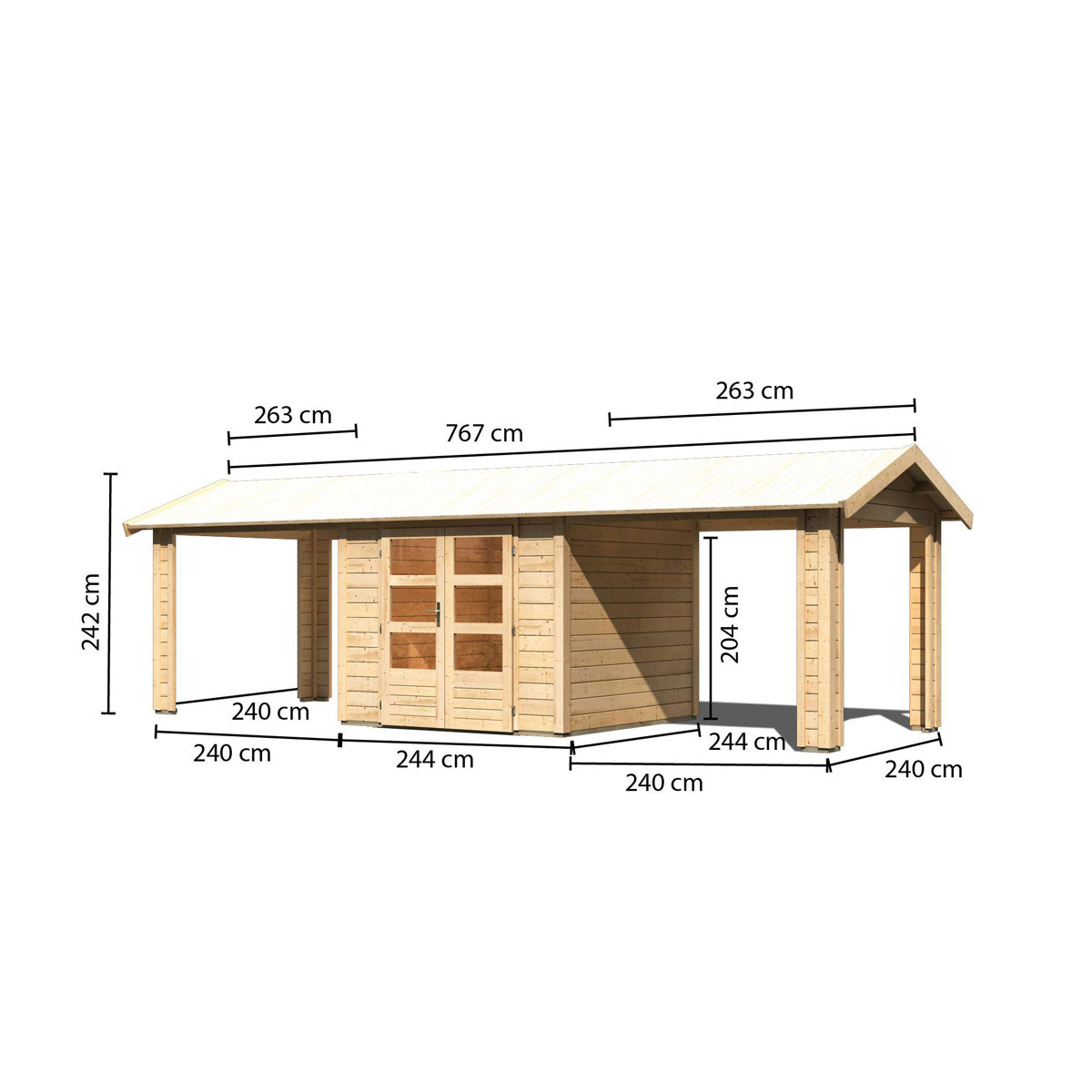 Karibu  Blockbohlenhaus Theres 3 naturbelassen mit 2 Dachausbauelementen Bild 2
