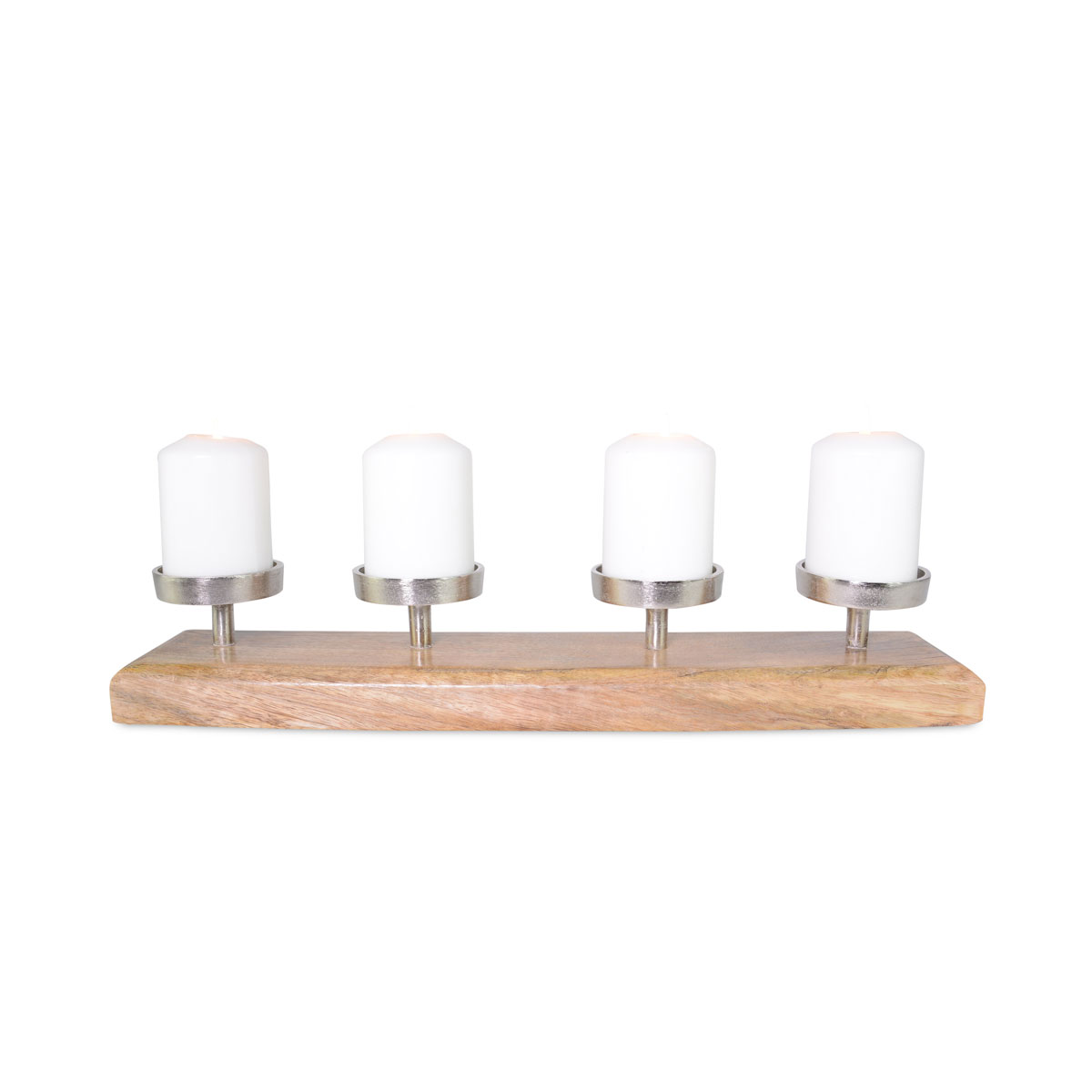 Adventsleuchter Holz mit 4 Kerzenhaltern Mangoholz 50 x 10 cm