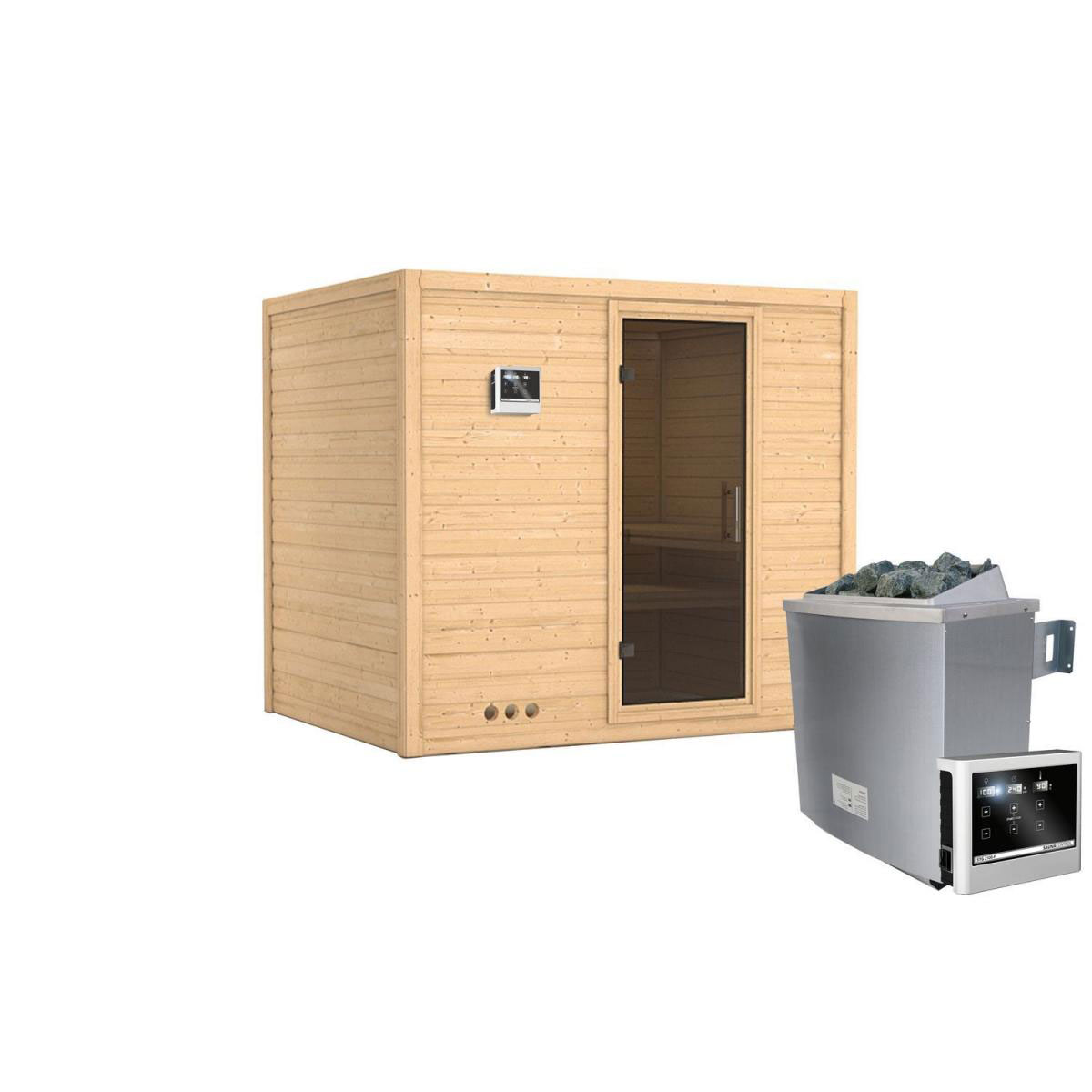 Karibu Sauna Sonara Fronteinstieg 9 kW Ofen externe Strg modern Tür graphit ohne Kranz Bild 2