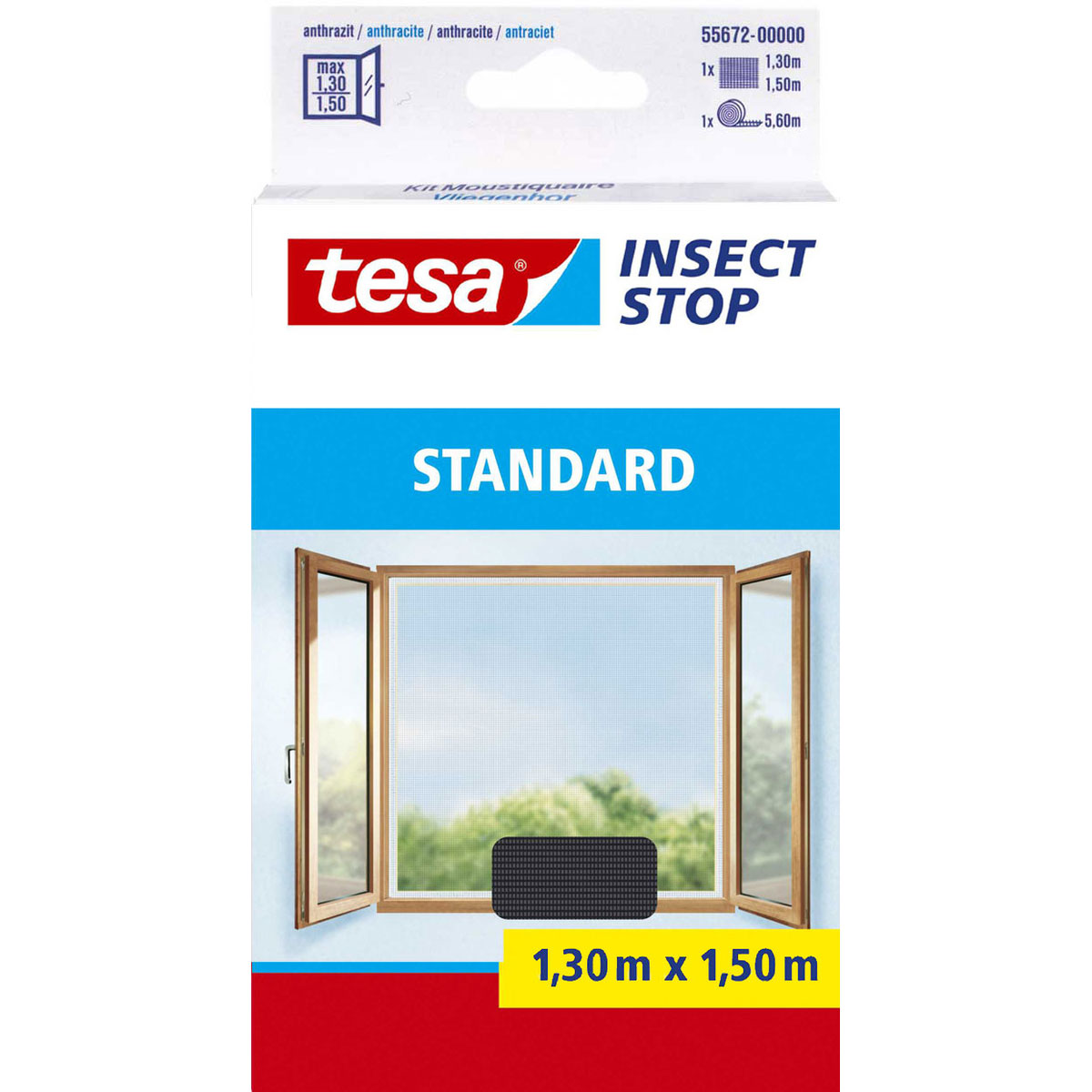 Tesa Fliegengitter Standard für Fenster anthrazit 1,30m x 1,50m