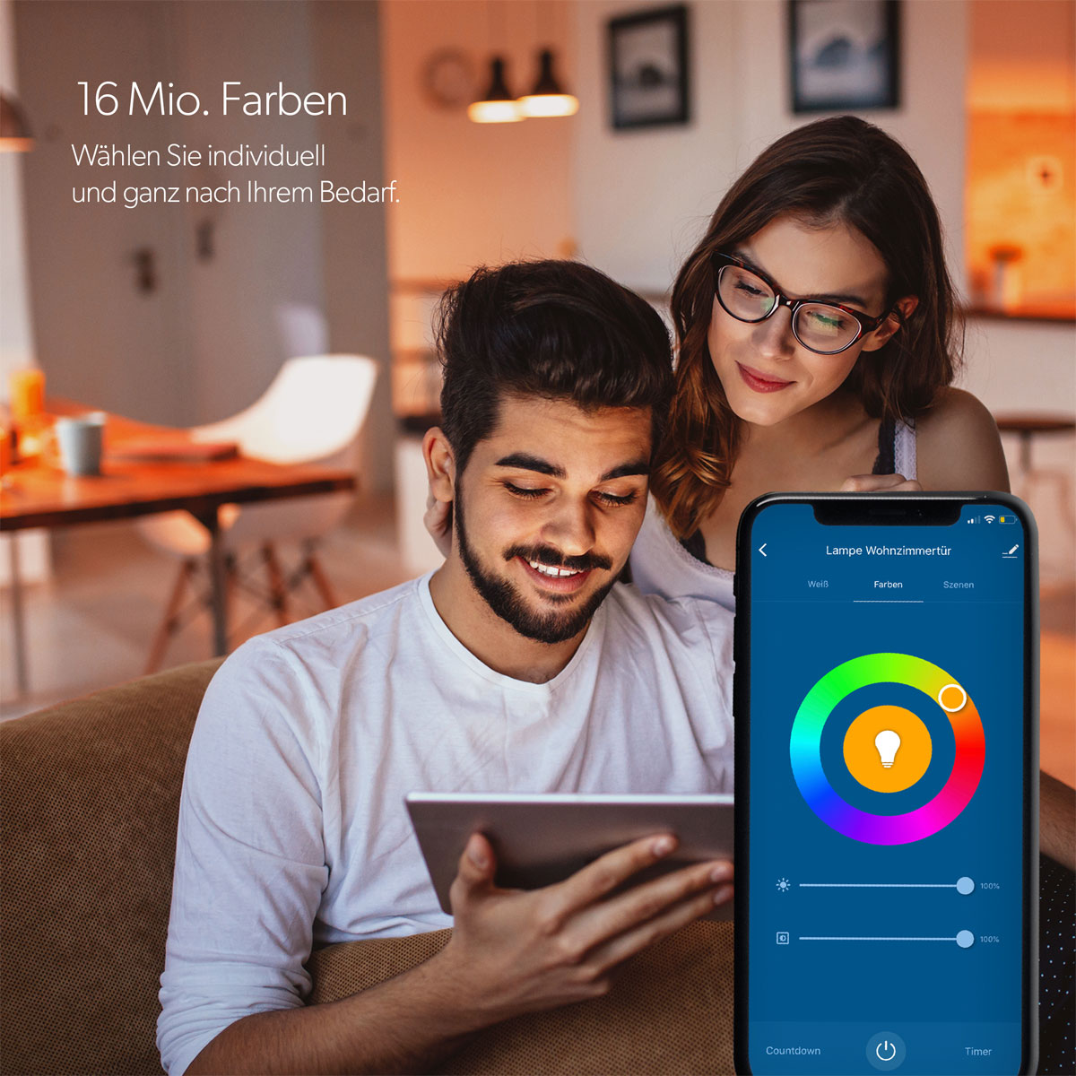 Unitec WIFI LED-Leuchtmittel Smart E27 10W RGB CCT dimmbar Bild 9