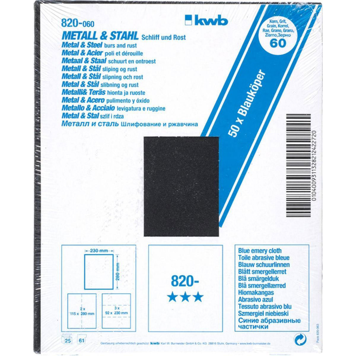 kwb  Schleifgewebe Metall und Stahl Blauköper 230 x 280 mm K60 Bild 2