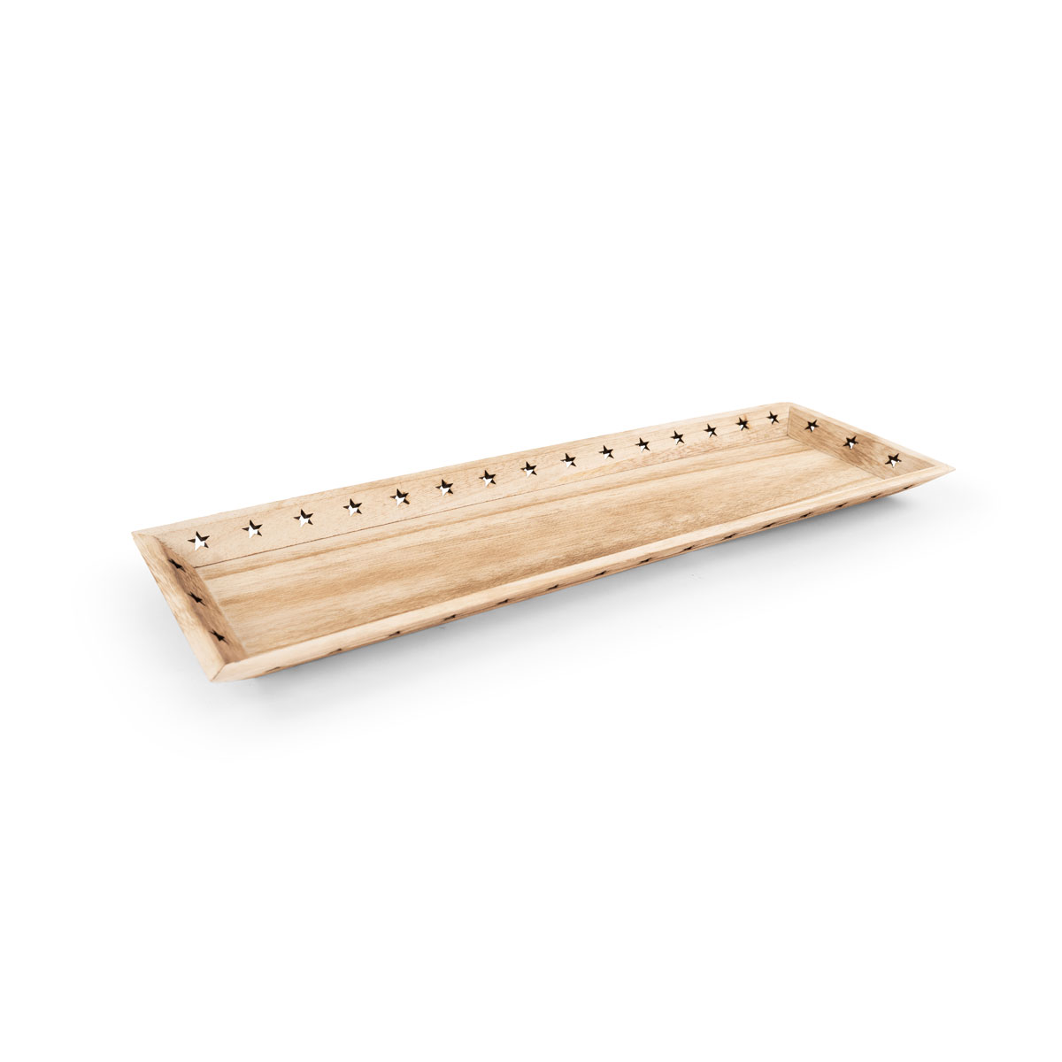 Deko-Platte rechteckig mit Sterndekor Holz 50 x 16 x 2,5 cm natur