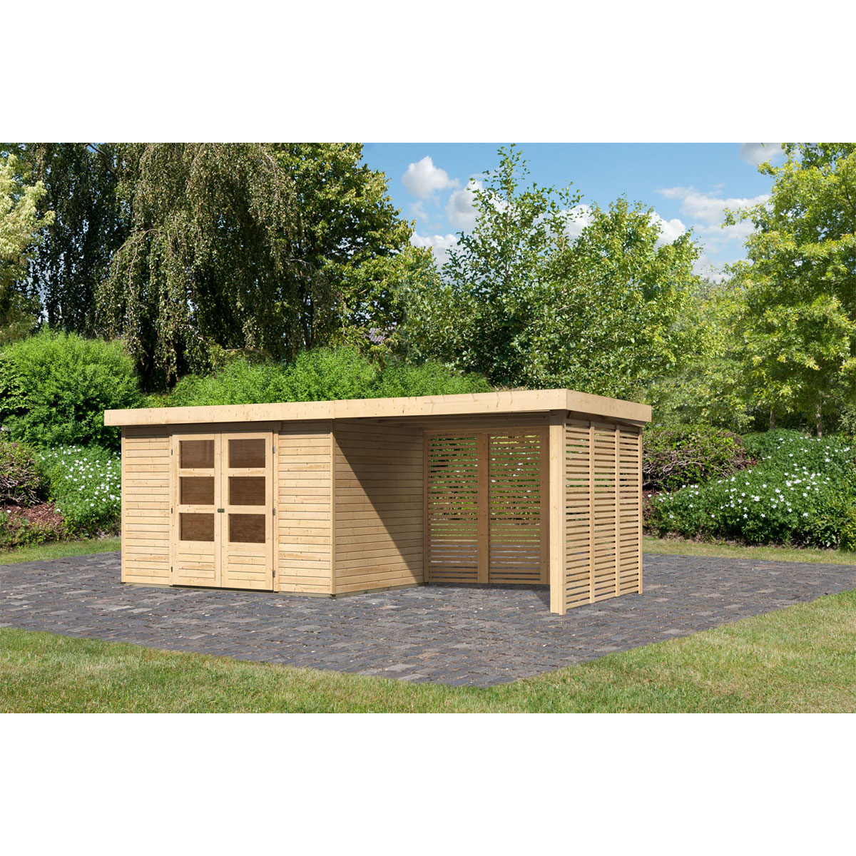 Karibu BBH Askola 4 Set mit Anbaudach naturbelassen Bild 2