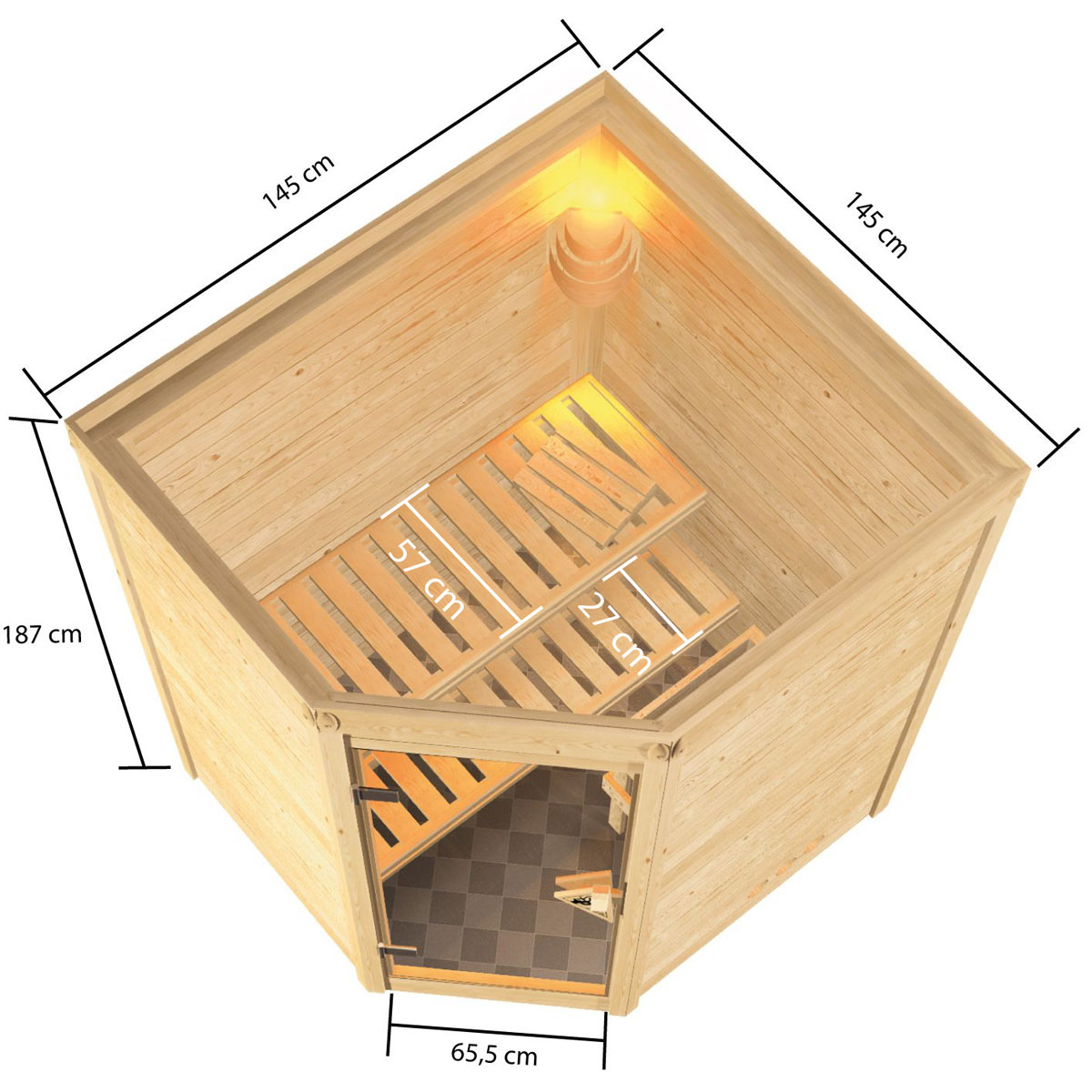 Karibu Sauna Antonia 3,6 kW naturbelassen Bio externe Steuerung ohne Dachkranz Bild 4