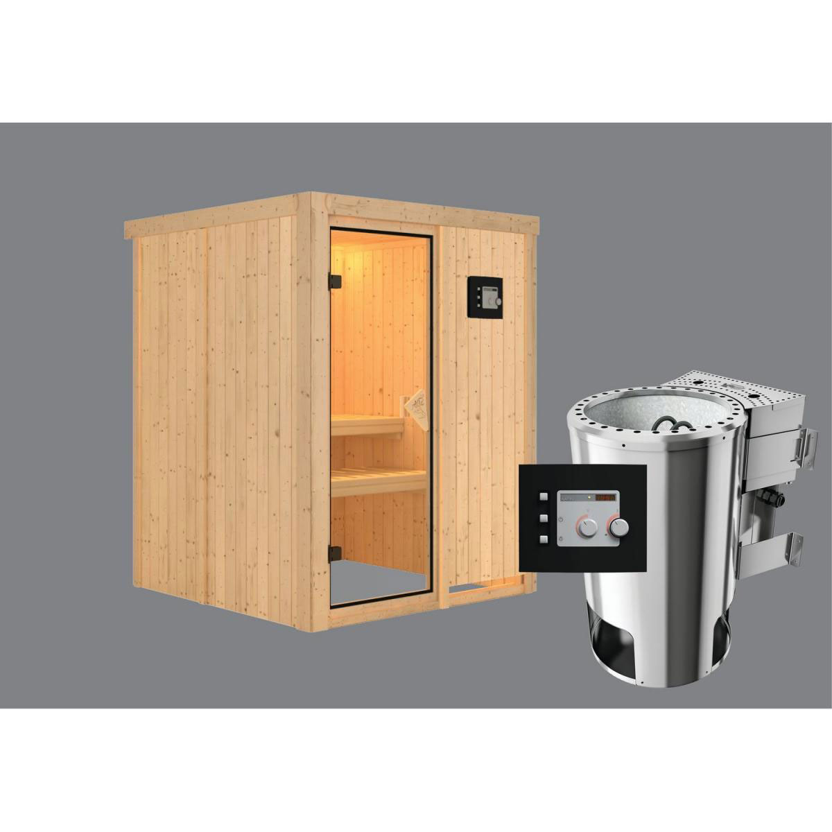 Karibu Systemsauna Minja 68 mm 3,6 kW Ofen Bio externe Strg ohne Kranz Bild 2