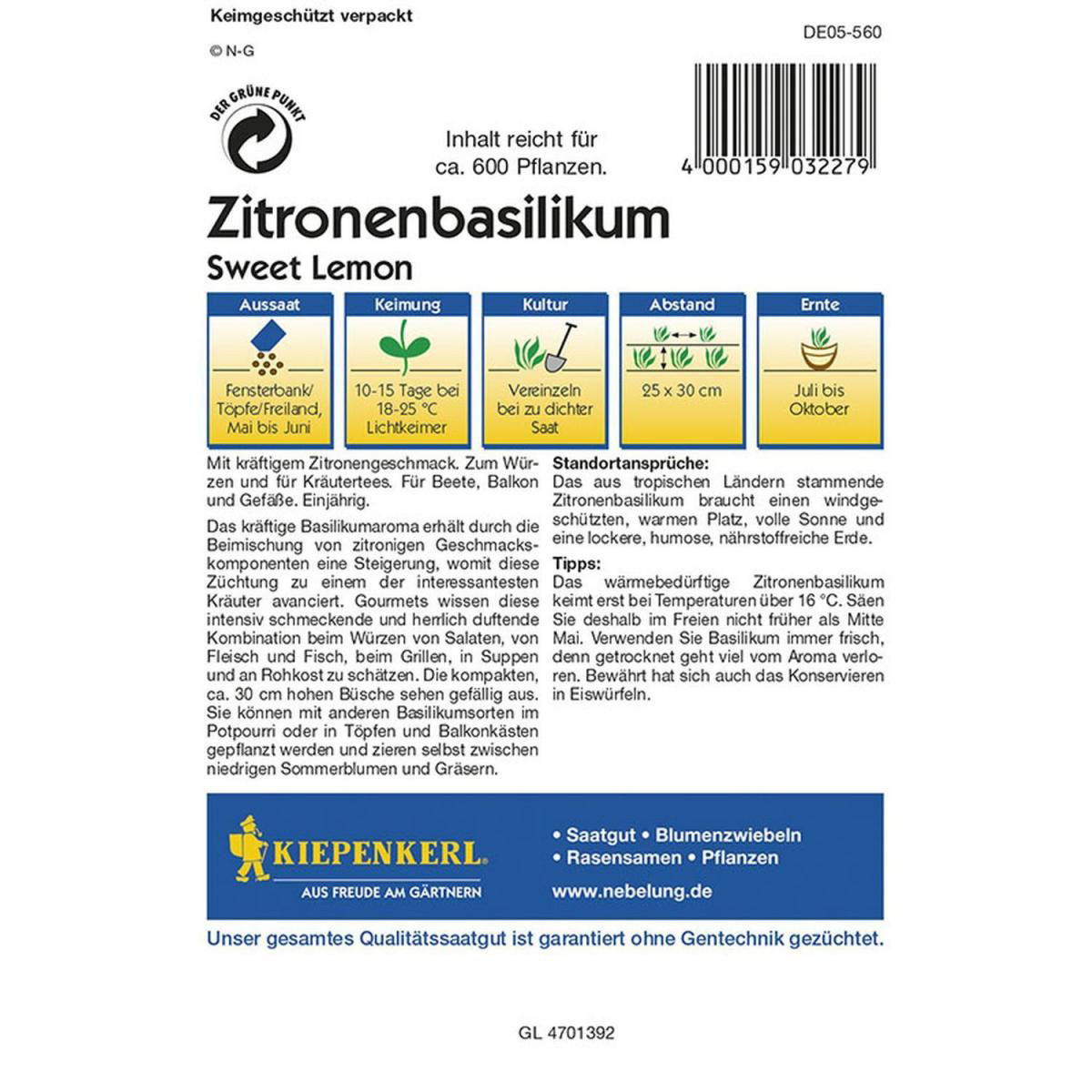 Kiepenkerl Zitronenbasilikum Sweet Lemon Profi-Line Bild 2