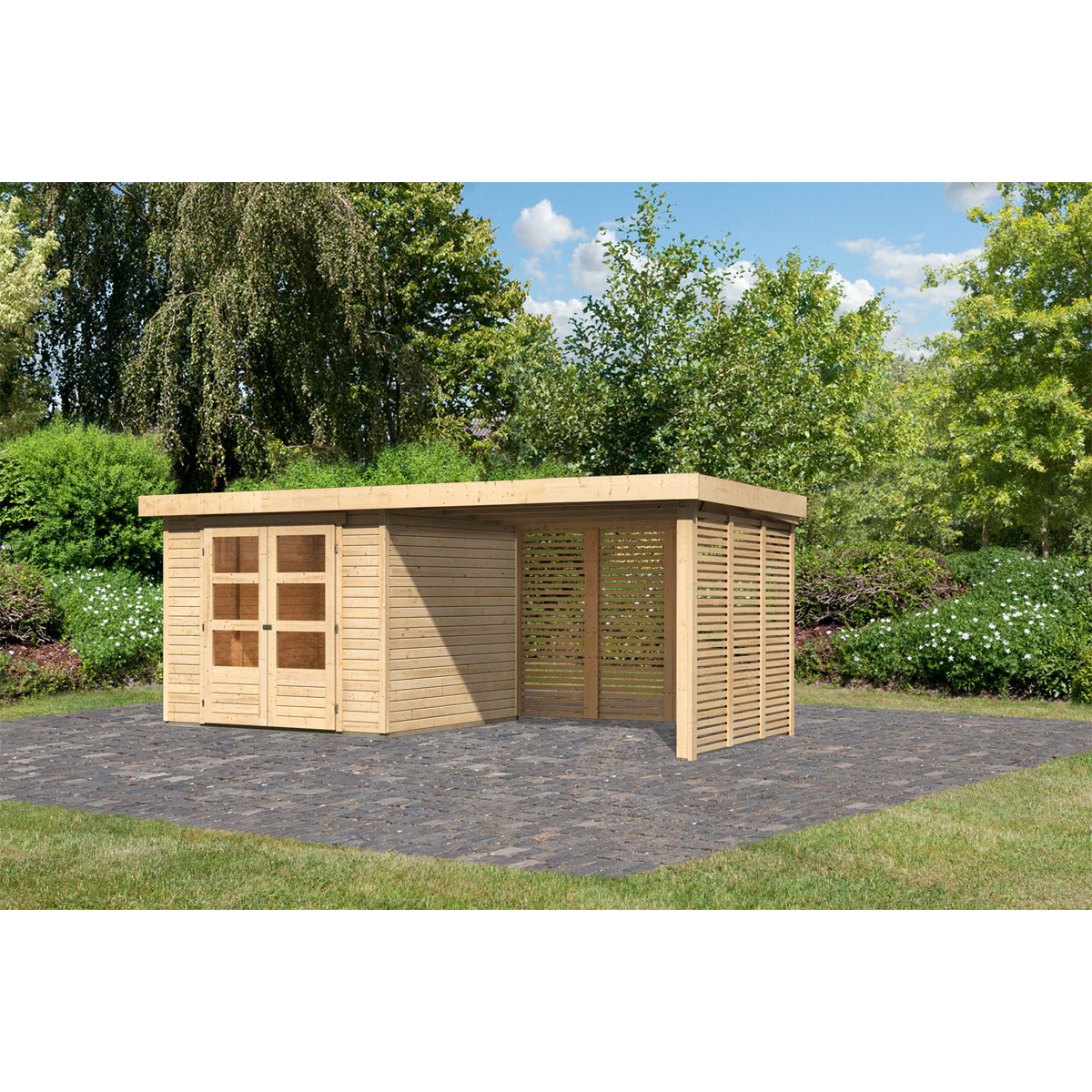 Karibu BBH Askola  Set mit Anbaudach naturbelassen