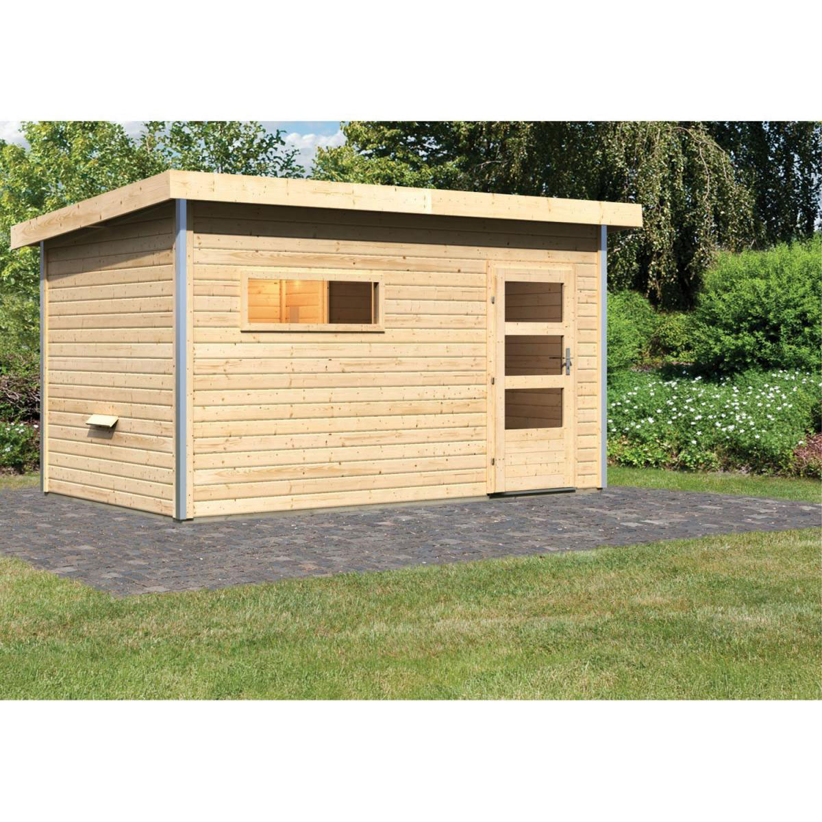 Karibu Saunahaus Skrollan 3 38 mm ohne Ofen moderne Tür Bild 4