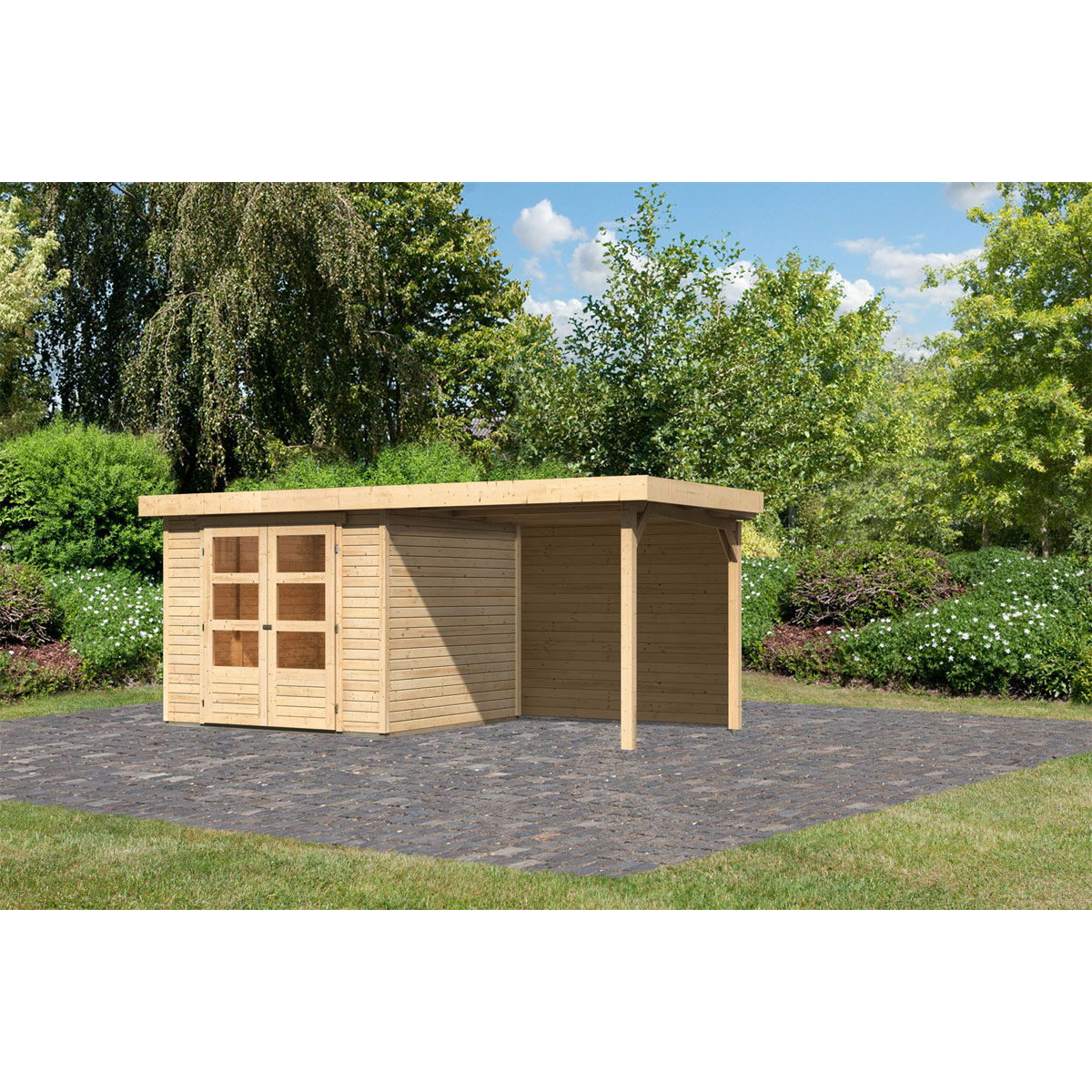 Karibu BBH Askola Set mit Anbaudach naturbelassen