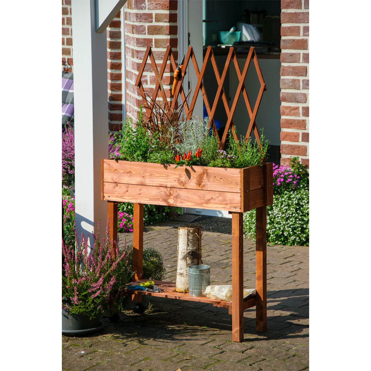 dobar Hochbeet mit Rankhilfe rollbar 79 x 130 x 28,5 cm braun K000540396