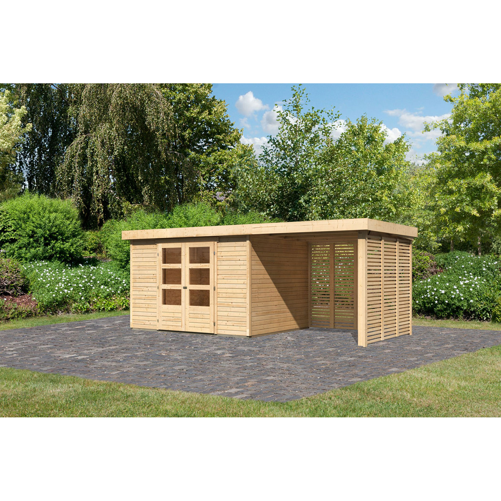 Karibu BBH Askola 5 Set mit Anbaudach naturbelassen