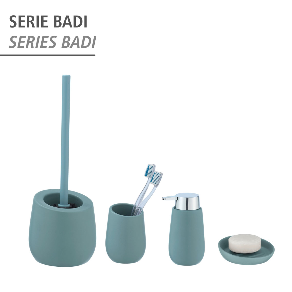 Wenko  WC-Garnitur Badi Blaugrau Keramik WC-Bürstenhalter Bild 5