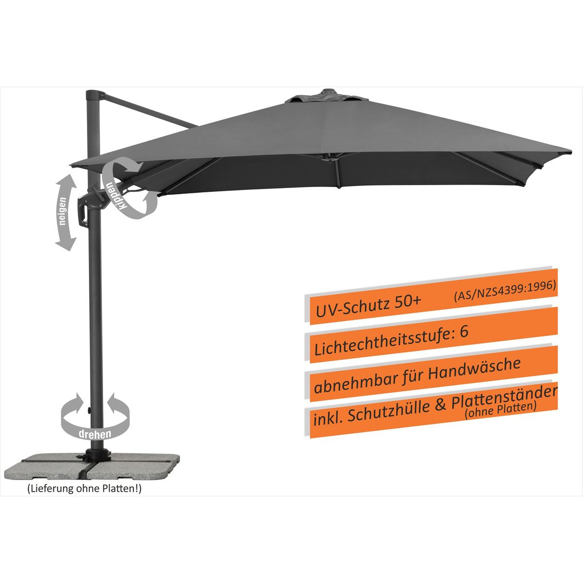 Schneider Schirme Ampelschirm Rhodos Twist 300 x 300 cm Anthrazit Bild 4