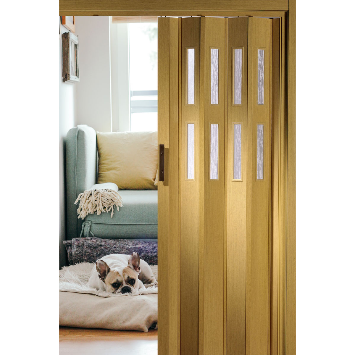 FORTE Kunststoff-Falttür Luciana B 88,5 x H 202 cm Eiche hell 2 Fenster Bild 2