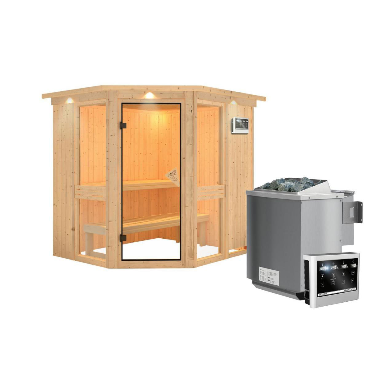 Karibu Amelia 1 Eckeinstieg 9 kW Ofen Bio externe Strg mit Kranz Bild 3