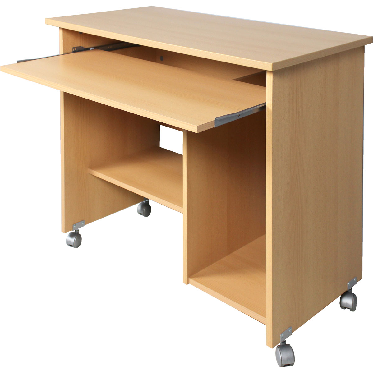 Computertisch Work mit Laufrollen und Tastaturauszug 90 x 72 x 48 cm Buche-Nachbildung Bild 2