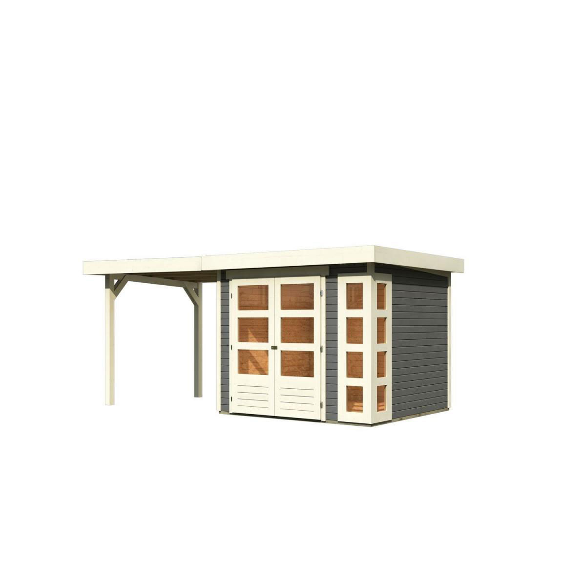 Karibu Gartenhaus-Set Kerko 3 mit Anbaudach 2,4 m terragrau Bild 2