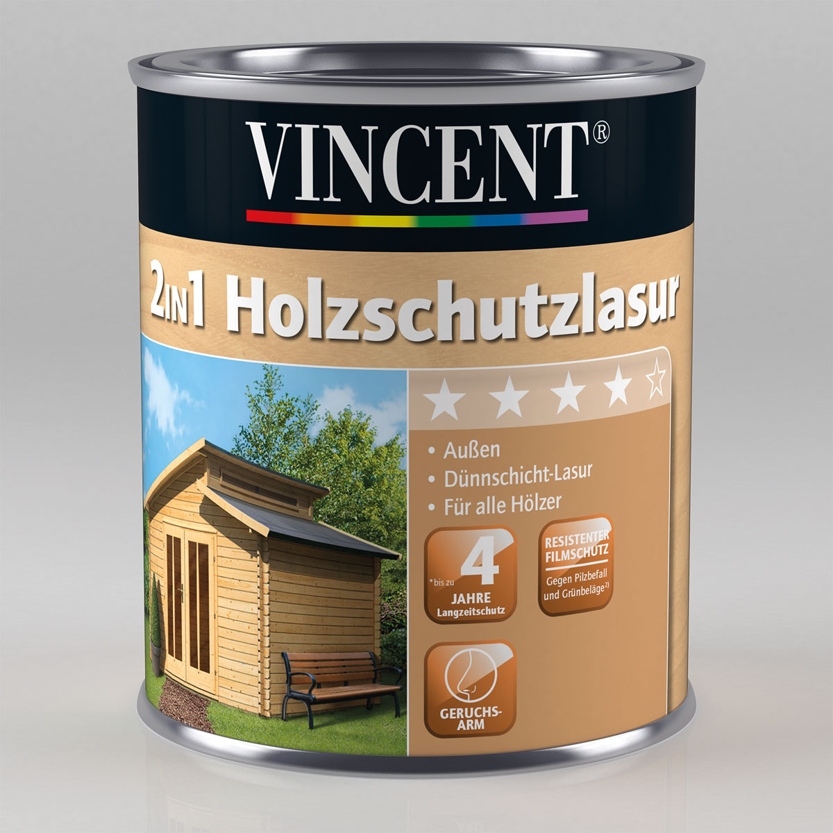 Vincent 2in1 Holzschutzlasur Nussbaum 0,75 L