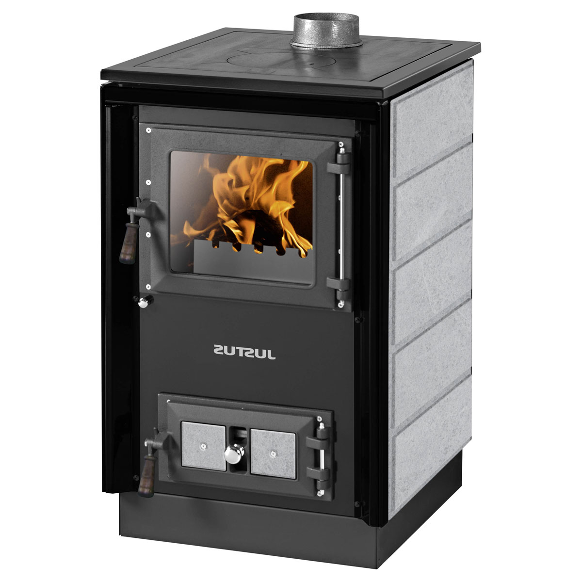 Justus Festbrennstoffherd Rustico-50 2.0 Stahl schwarz Speckstein