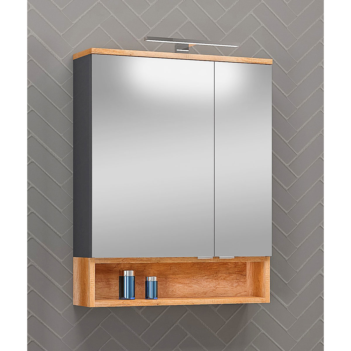 LED-Spiegelschrank Nelle anthrazit Eiche Country 60 cm