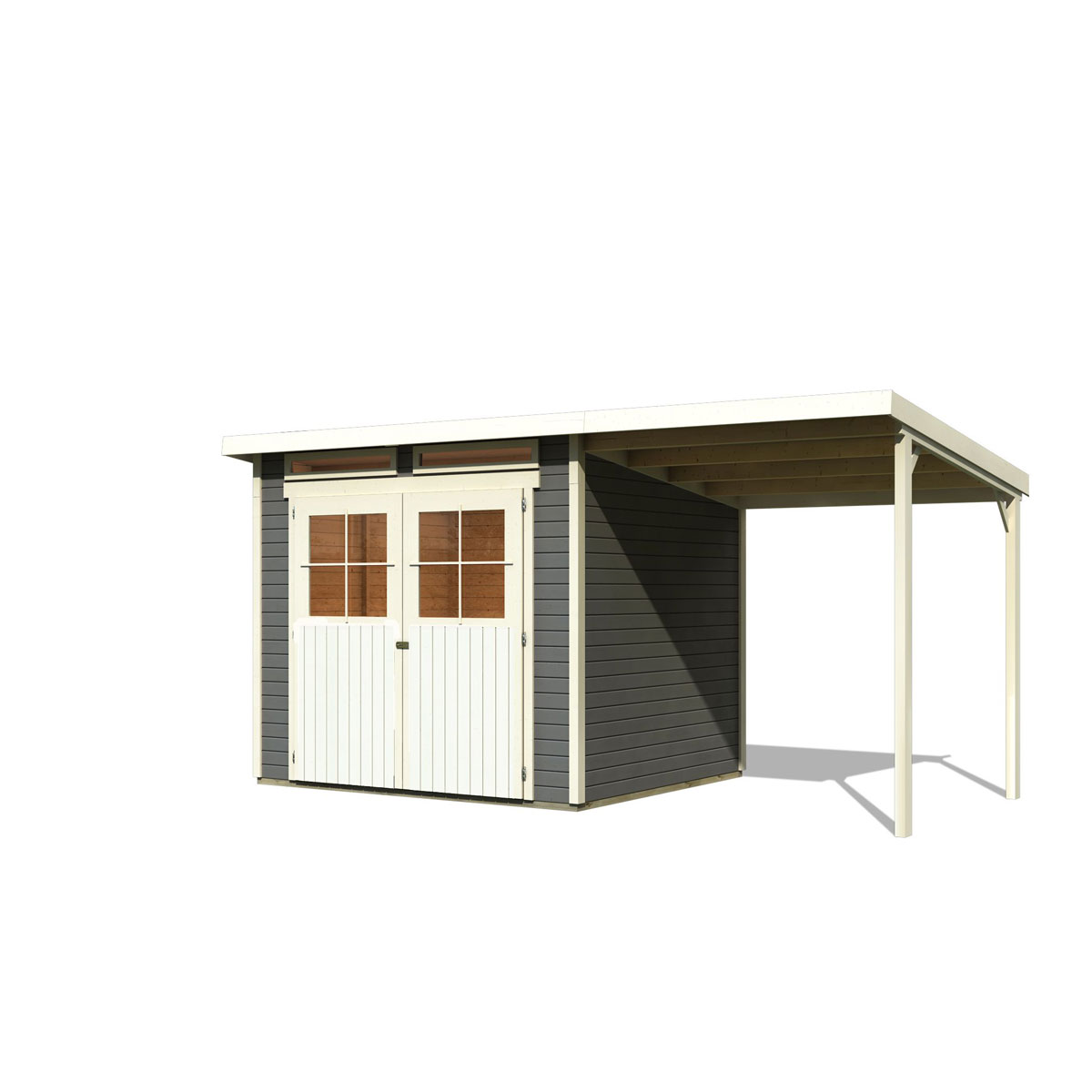 Karibu Gartenhaus Glücksburg 4 mit Anbaudach terragrau