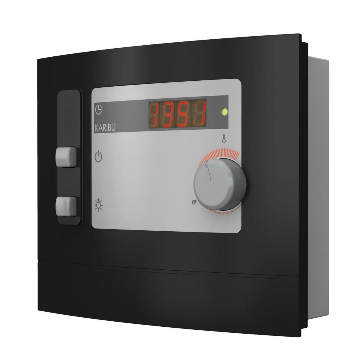 Karibu Sauna Leona Eckeinstieg 9 kW Ofen externe Strg modern kein Kranz bronzierte Glastür Bild 4