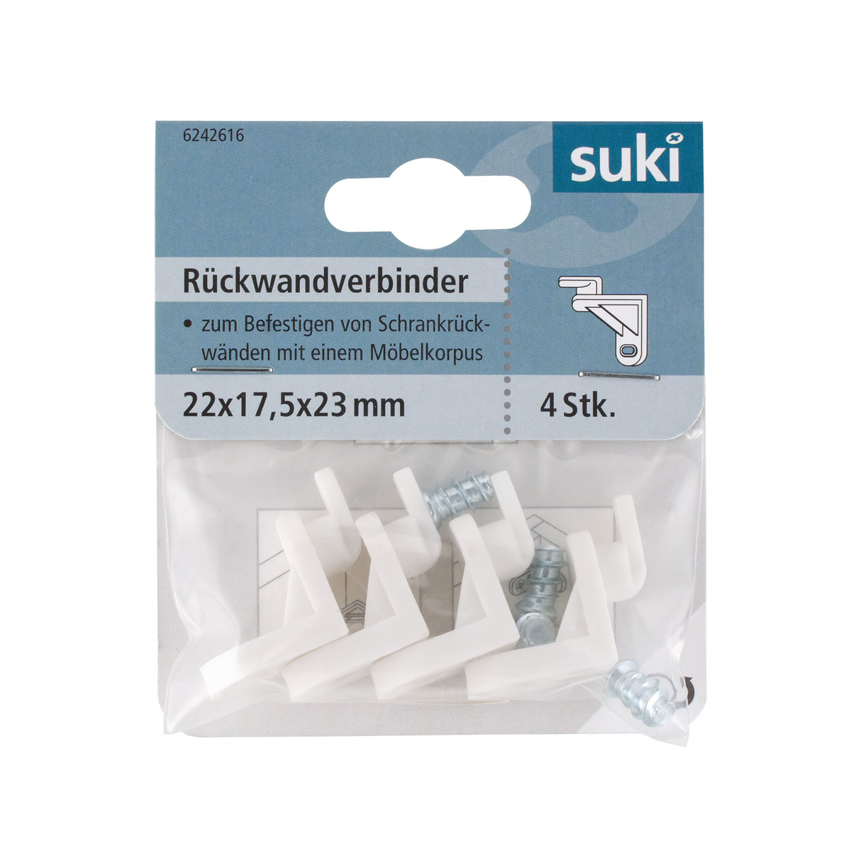 Suki Rückwandverbinder Kunststoff 2,2 x 1,7 cm 4 Stück