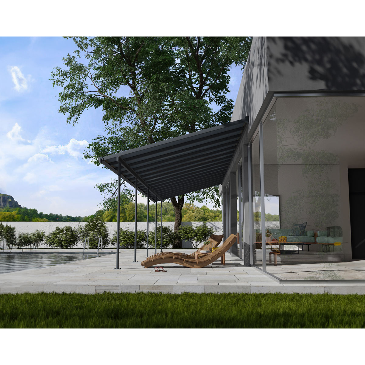 Palram Canopia Capri Alu Terrassenüberdachung Polycarbonat 3x9,7 m grau