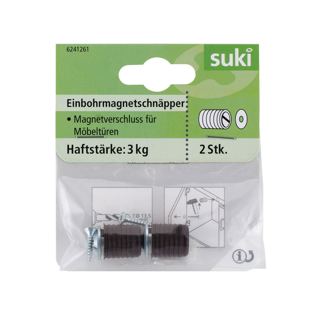 Suki Einbohrmagnetschnäpper 3kg braun 2 Stück